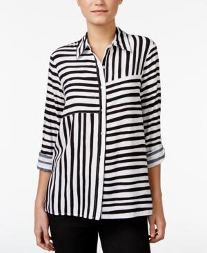 Alfred Dunner Striped Roll-tab Shirt