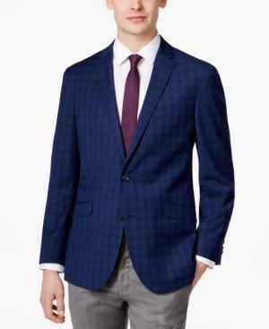 Kenneth Cole Reaction Men's Slim-fit Navy Plaid Sport Coat