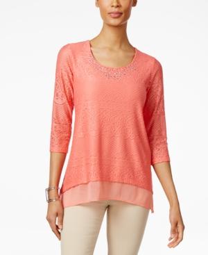 Jm Collection Petite Layered-look Lace Tunic, Only At Macy's