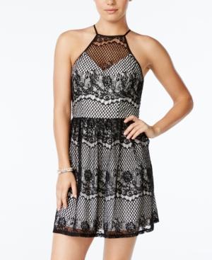 Trixxi Juniors' Contrast Lace Tie-back Dress