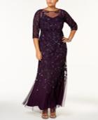 Adrianna Papell Plus Size Beaded Mesh Gown