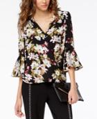 I.n.c. Printed Surplice Bell-sleeve Top, Created For Macy's