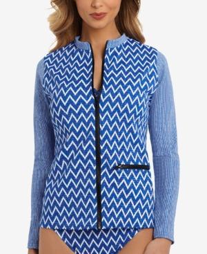 Swim Solutions Sport Chevron-print Zip Rashguard Women's Swimsuit