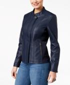 Style & Co Faux-leather Knit-contrast Jacket, Created For Macy's