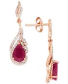 Ruby (3-3/8 Ct. T.w.) And Diamond (1/3 Ct. T.w.) Drop Earrings In 14k Rose Gold