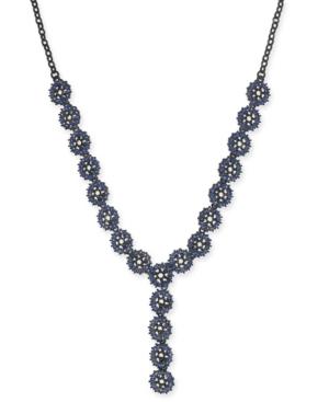 I.n.c. Jet-tone & Blue Crystal Flower Y Necklace, 23 + 3 Extender, Created For Macy's