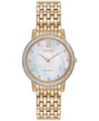 Citizen Eco-drive Women's Silhouette Crystal Jewelry Rose Gold-tone Stainless Steel Bracelet Watch 29mm Ex1483-50d