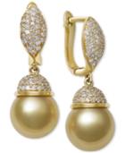 Cultured Golden South Sea Pearl (9mm) And Diamond (5/8 Ct. T.w.) Drop Earrings In 14k Gold