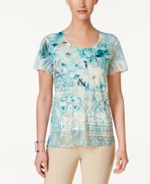 Jm Collection Floral-print Studded Top, Created For Macy's