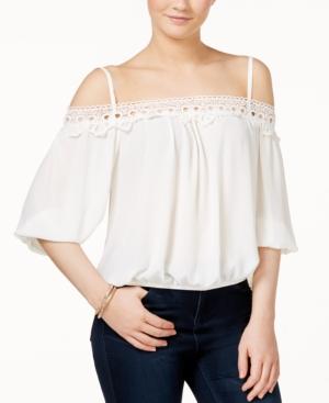 Bcx Juniors' Crocheted Cold-shoulder Peasant Blouse