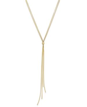 Italian Gold Tassel Lariat Long Necklace In 14k Gold-plated Sterling Silver