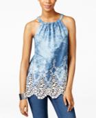 Inc International Concepts Embroidered-trim Halter Top, Only At Macy's
