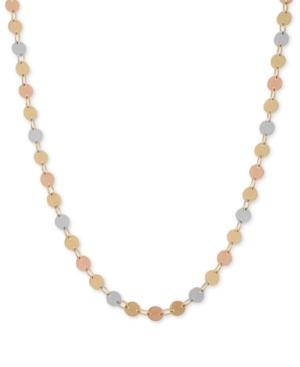 Tri-tone Polished Disc Long Necklace In 14k Gold, White Gold And Rose Gold