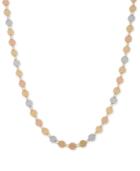Tri-tone Polished Disc Long Necklace In 14k Gold, White Gold And Rose Gold