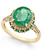 Emerald (3-1/2 Ct. T.w.) And White Sapphire (1/3 Ct. T.w.) Oval Ring In 10k Gold