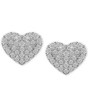 T Tahari Silver-tone Pave Heart Stud Earrings