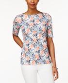 Charter Club Floral-print Elbow-sleeve Top, Only At Macy's