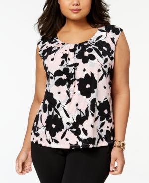 Kasper Plus Size Printed Cap-sleeve Shell