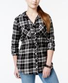 Polly & Esther Juniors' High-low Plaid Hoodie Shirt