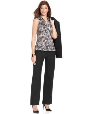 Tahari By Asl Sleeveless Printed Ruffled Top