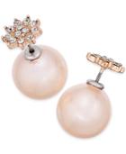 Charter Club Rose Gold-tone Imitation Pearl And Crystal Reversible Front And Back Earrings, Only At Macy's