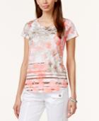 Style & Co. Petite Embellished Printed Tee, Only At Macy's