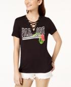 Pretty Rebellious Juniors' Lace-up Graphic T-shirt