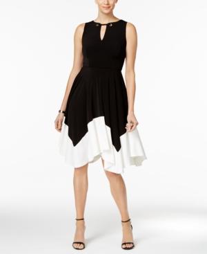 Ivanka Trump Keyhole Colorblocked Fit & Flare Dress