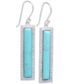 Manufactured Turquoise And Cubic Zirconia Bar Drop Earrings In Sterling Silver