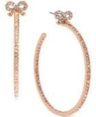 Betsey Johnson Medium Rose Gold-tone Crystal Bow Hoop Earrings