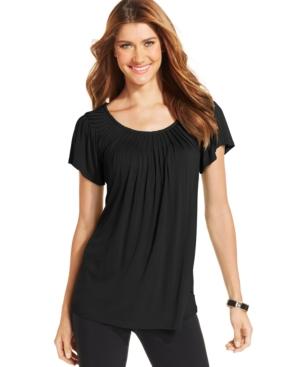 Style & Co Petite Pleated-neck Top, Only At Macy's