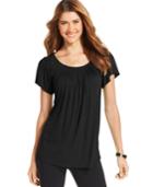Style & Co Petite Pleated-neck Top, Only At Macy's