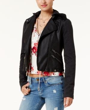 American Rag Juniors' Hooded Contrast & Faux-leather Moto Jacket, Created For Macy's