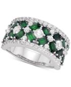 Cubic Zirconia Simulated Emerald Cluster Statement Ring In Sterling Silver