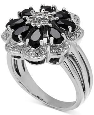 Onyx & Diamond Accent Flower Ring In Sterling Silver