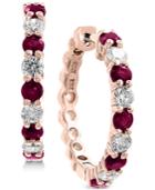 Effy Ruby (1-1/3 Ct. T.w.) & Diamond (3/4 Ct. T.w.) Hoop Earrings In 14k Rose Gold