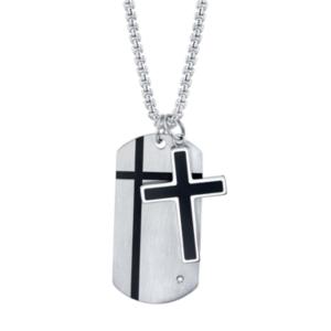 He Rocks Cross And Tag Pendant In Stainless Steel, 24 Chain