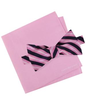 Tommy Hilfiger Men's Tri-stripe Bow Tie & Solid Pocket Square Set