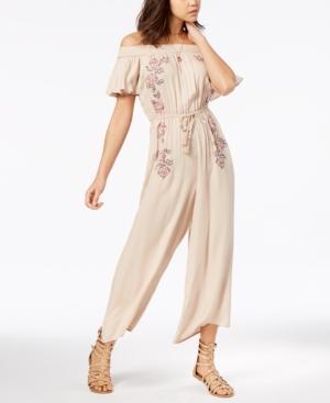 American Rag Juniors' Printed Off-the-shoulder Wide-leg Jumpsuit, Created For Macy's