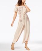 American Rag Juniors' Printed Off-the-shoulder Wide-leg Jumpsuit, Created For Macy's