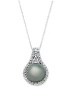 Cultured Tahitian Pearl (11mm) And Diamond (1/2 Ct. T.w.) Pendant Necklace In 14k White Gold