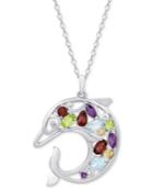 Multi-gemstone Openwork Dolphin 18 Pendant Necklace (2-1/8 Ct. T.w.) In Sterling Silver