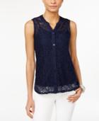 Style & Co. Petite Lace Button-front Blouse, Only At Macy's