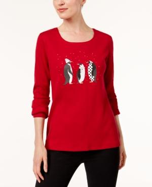 Karen Scott Cotton Penguin-print T-shirt, Created For Macy's