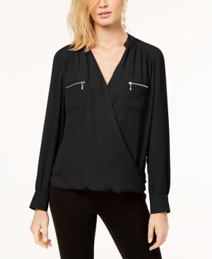 I.n.c. Zipper-pocket Surplice Blouse, Created For Macy's