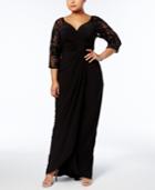 Adrianna Papell Plus Size Sequined Lace Draped Gown