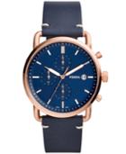 Fossil Men's Chronograph Commuter Navy Leather Strap Watch 42mm