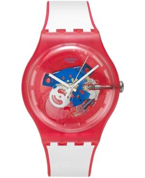 Swatch Unisex Swiss Clownfish Red White Silicone Strap Watch 41mm Suor102