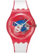 Swatch Unisex Swiss Clownfish Red White Silicone Strap Watch 41mm Suor102