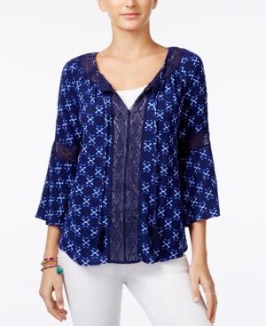 Jessica Simpson Alaya Printed Lace-trim Peasant Top